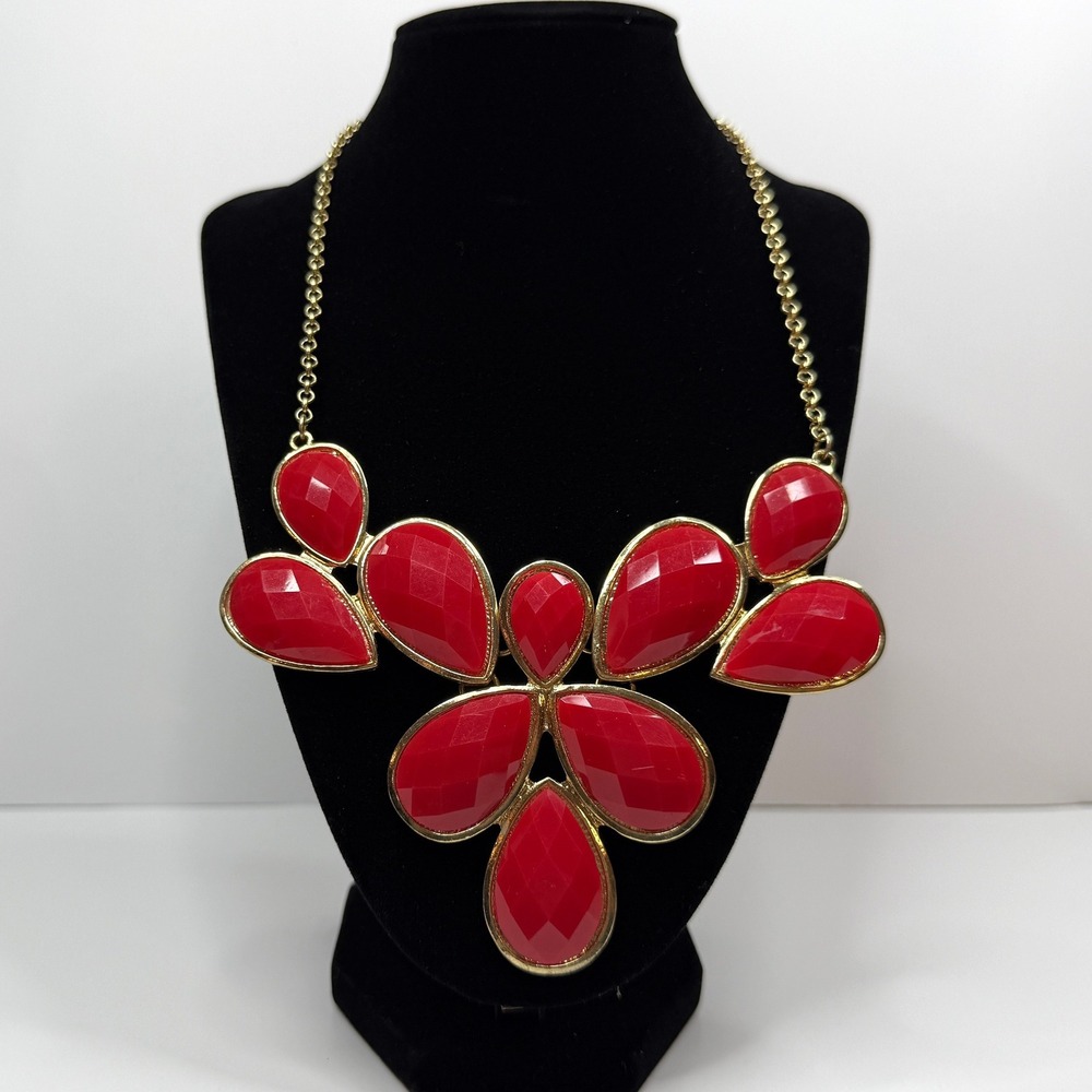 Jane Stone Statement Necklace Faceted Teardrops Accent Gold Tone Jewelry. 20.5in